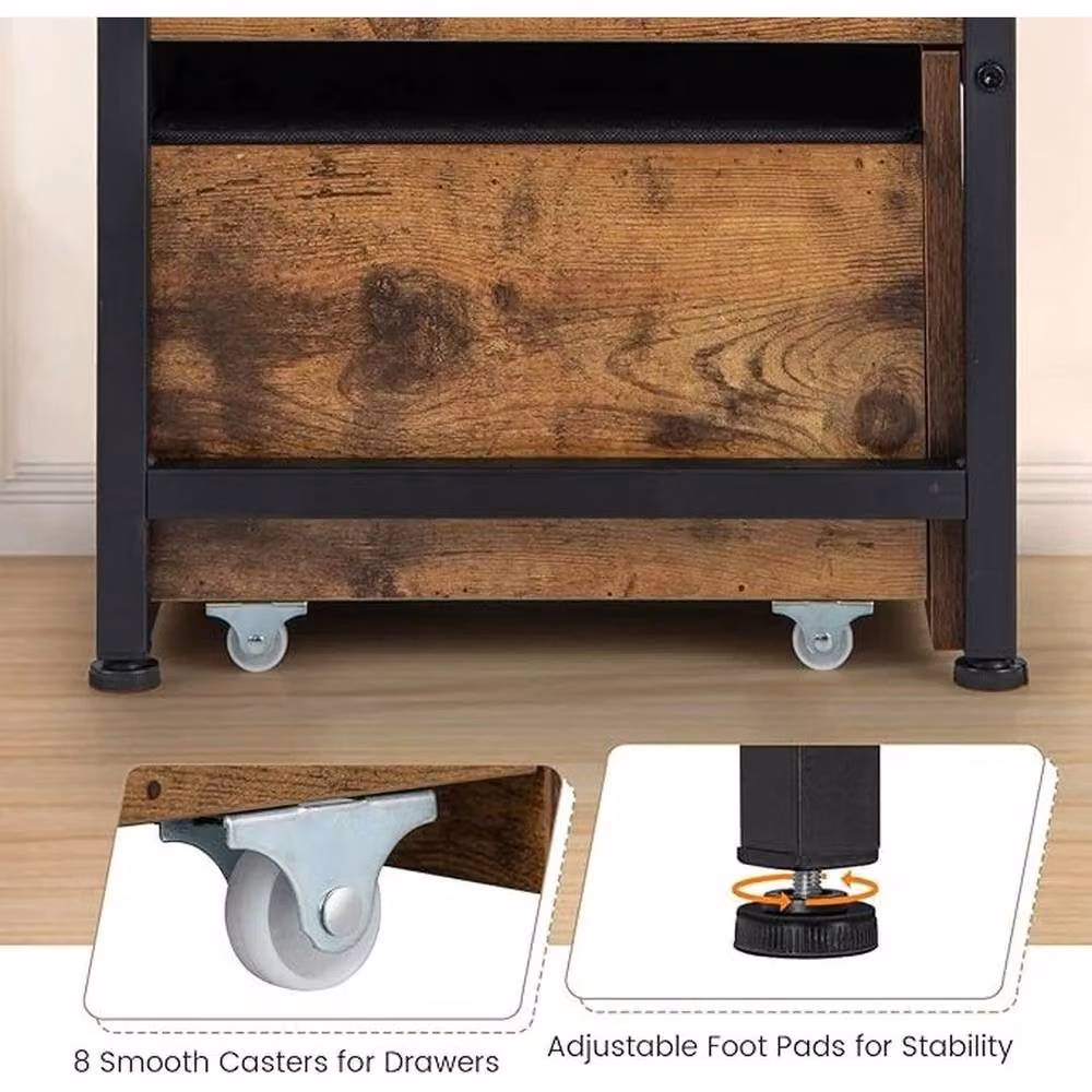 NESTLUNE Brown Wooden Storage Ottoman Bench with Drawers and Flip-top Lid, W: 100 cm, D: 15 cm – 5