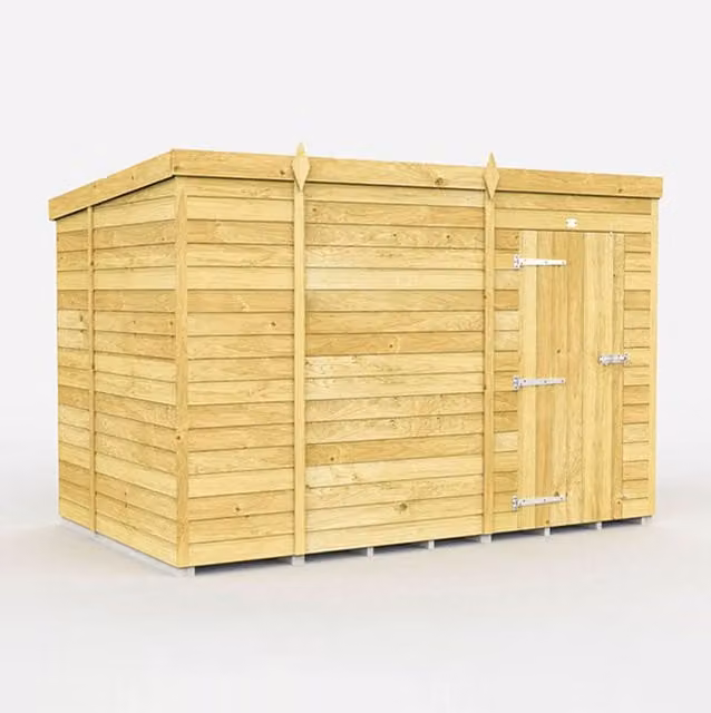 DIYSHEDS Pent Shed with Single Door, Tanalised Pressure Treated Wood, Green, W: 304.8 cm, D: 182.88 cm