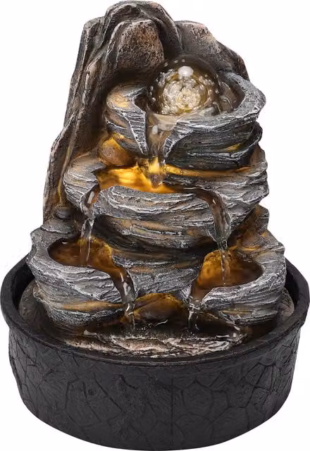 Darphe Electric Tabletop Rockery Water Feature with LED Light, Grey