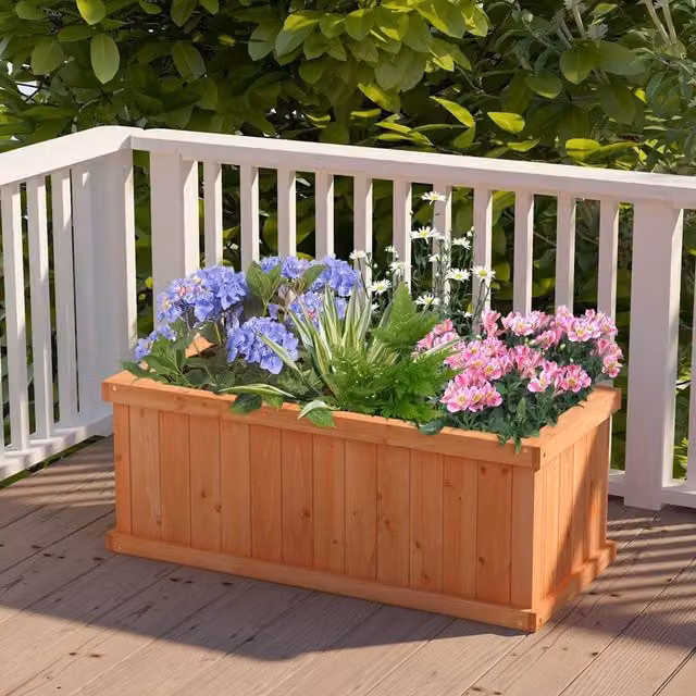 VOGREX Brown Fir Wood Raised Garden Bed Rectangle Planter Box