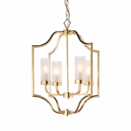 Netlighting Edrea 4 Light Pendant Ceiling Light in Gold and Brass with Transparent Glass