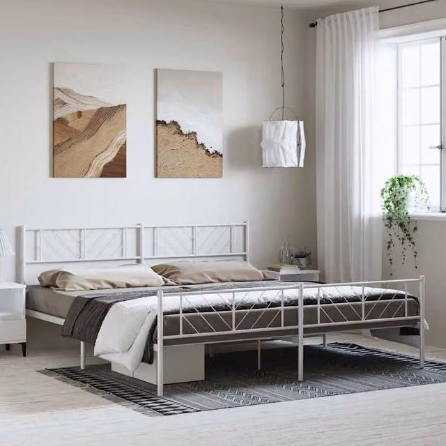 Berkfield Home Metal Bed Frame with Headboard and Footboard in White, W/D/H: 193 x 90 x 198 cm