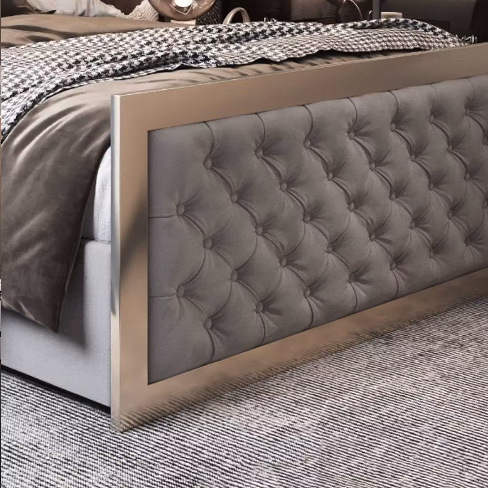 Casani Lapworth Super King Upholstered Velvet Bed Frame in Grey and Black with Metal Details, W/D/H: 200 x 200 cm – 5
