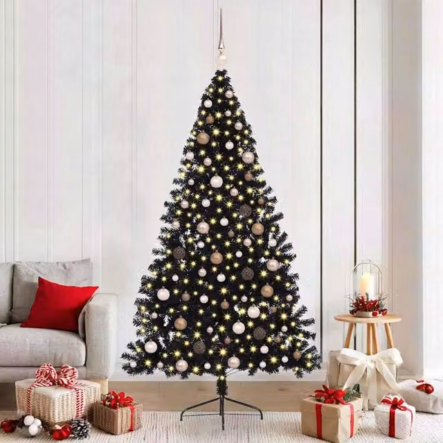 Berkfield Home Pre-lit Artificial Christmas Tree in Black, Height: 210 cm – 1
