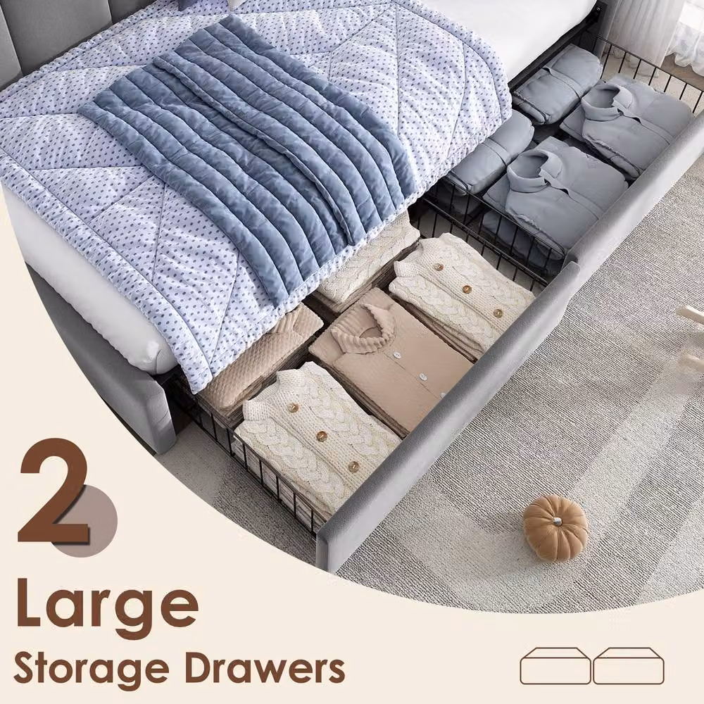 Matteo Grey Velvet Upholstered Kids Daybed with Drawer Storage, W/D/H: 90 x 190 cm – 4
