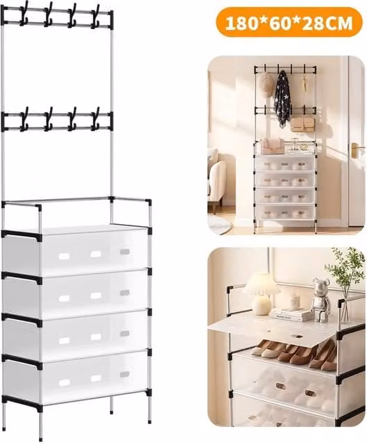 VOGREX 5 Tier Shoe Rack Storage Cabinet Organiser with Dust Proof Cover in Black – 1