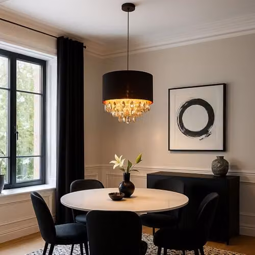 Globo Lighting Coletta Pendant Light in Black and Gold with Crystal, Diameter: 40 cm, Height: 120 cm – 4
