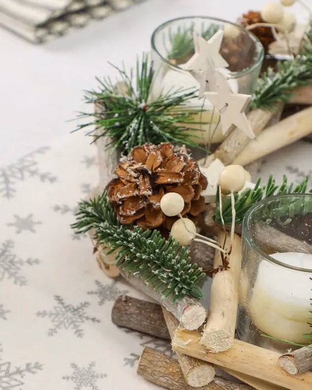 Dibor Set of 2 Nordic Wreath Tealight Candle Holders in Natural Wood, Diameter: 30 cm – 4