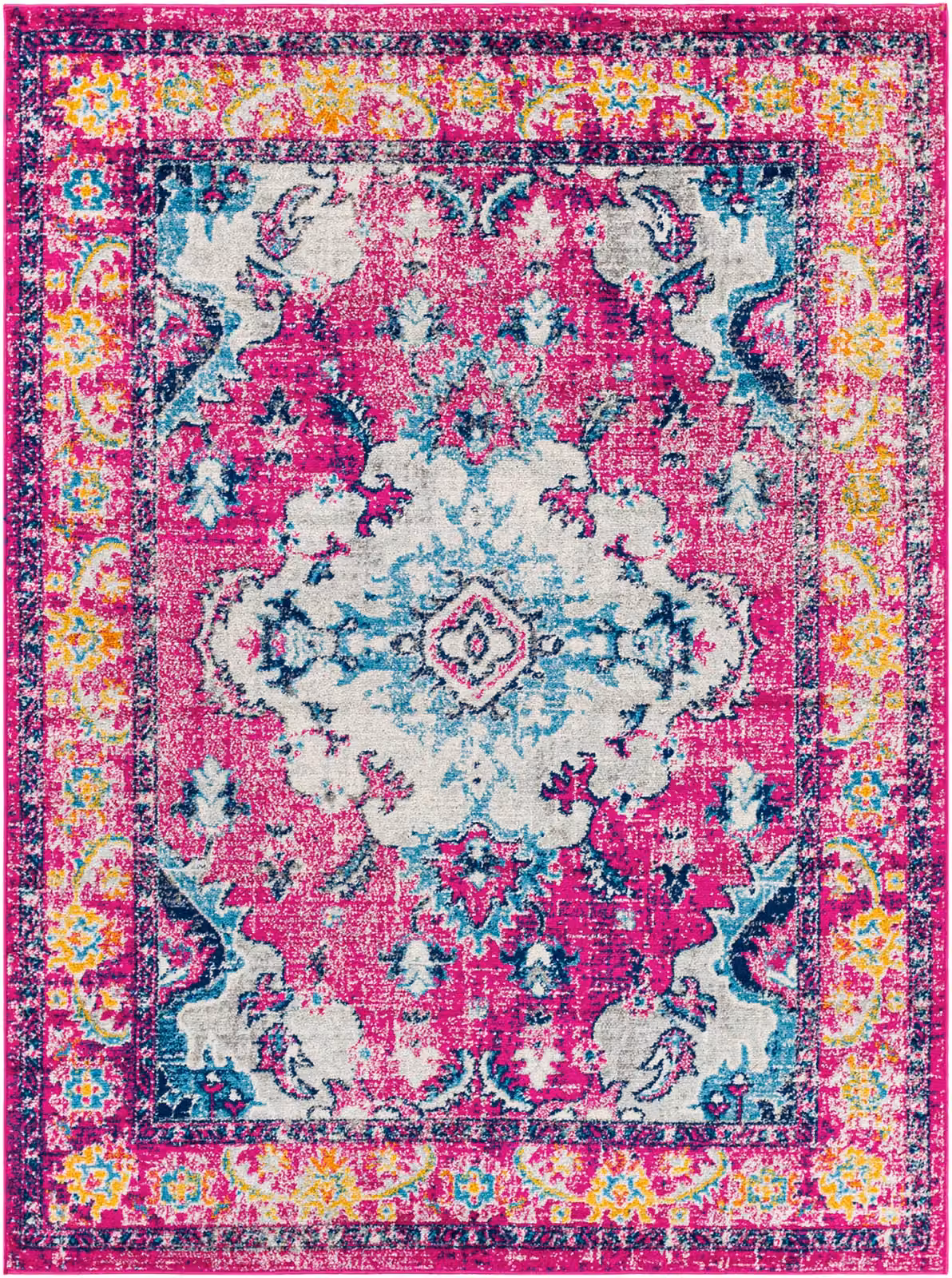 Livabliss Harput Vintage Boho Living Room Rug in Pink, Blue, Orange and Grey, W: 200 cm, D: 275 cm – 2