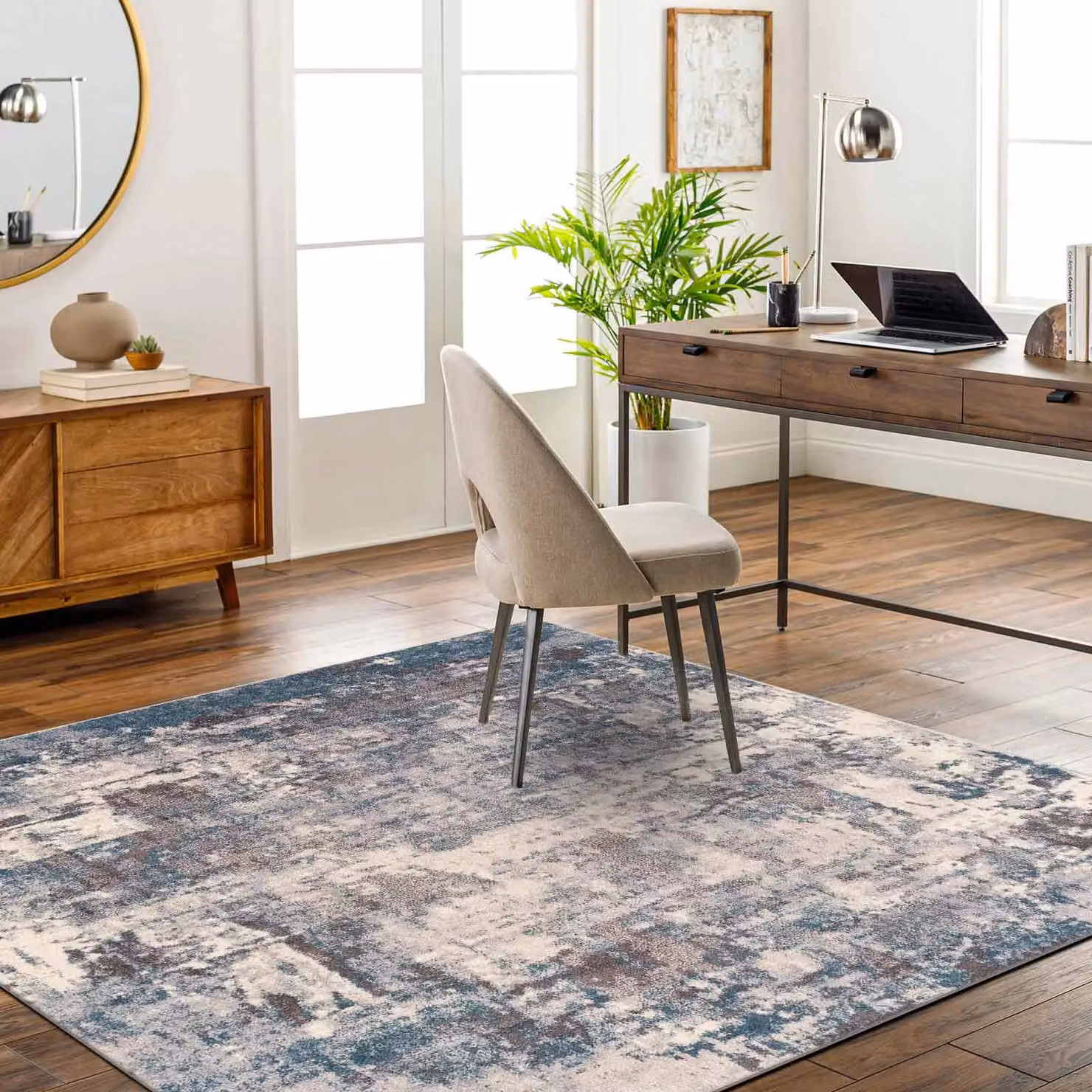 Livabliss Ankara Abstract Blue and Beige Modern Marble Rug, W: 200 cm, D: 275 cm – 5