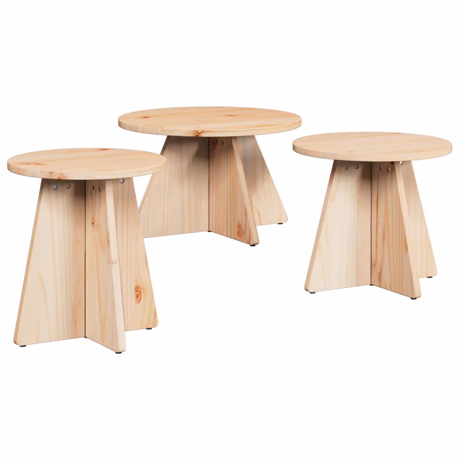 Berkfield Home 3-Piece Round Nested Coffee Table Set in Natural Solid Pine Wood – 2