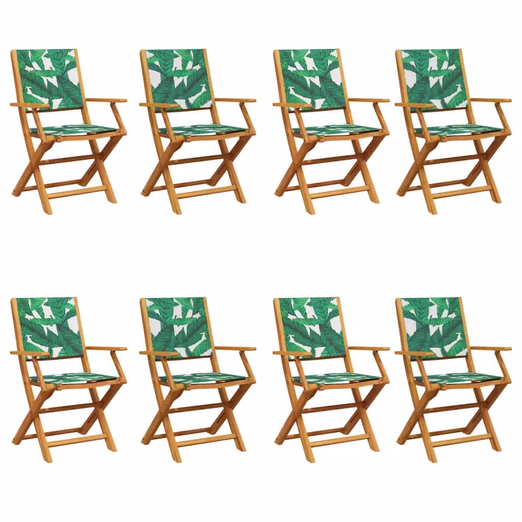 Berkfield Home Set of 8 Folding Garden Chairs in Green Fabric and Acacia Wood – 2