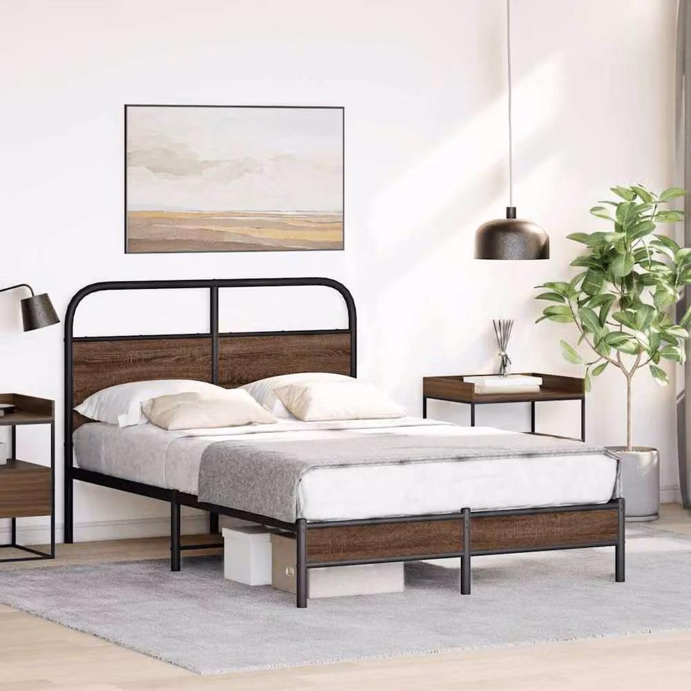 Berkfield Home Elegant Bed Frame in Brown Oak, W/D/H: 140 x 200 x 100 cm – 3