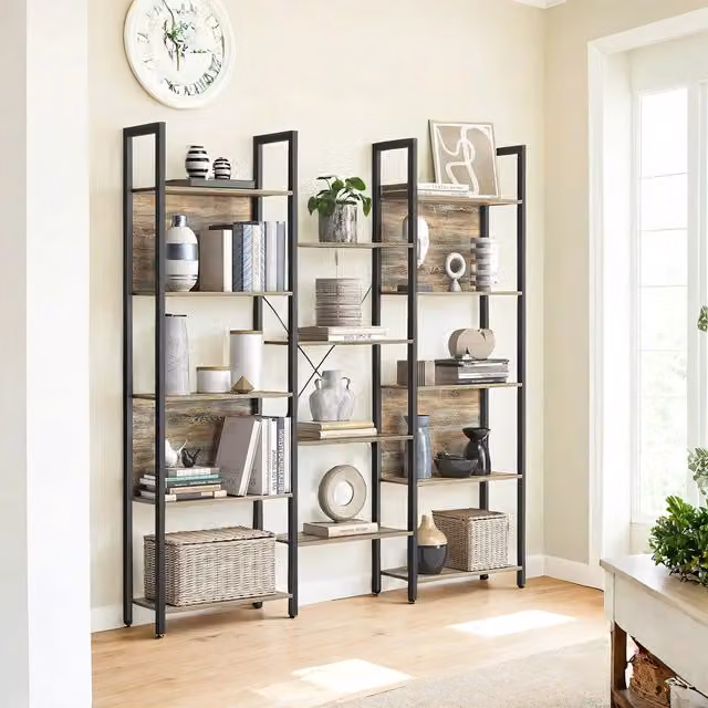 VASAGLE Industrial Bookcase with 14 Shelves and Metal Frame, Ebony Black and Brown