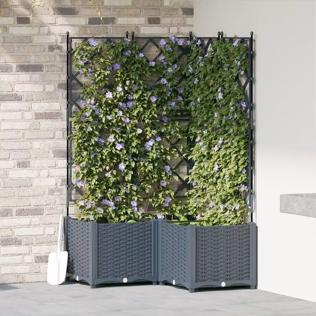 Berkfield Home Garden Planter with Trellis, 3 Piece Set, Grey, W/D/H: 80 x 80 x 143 cm