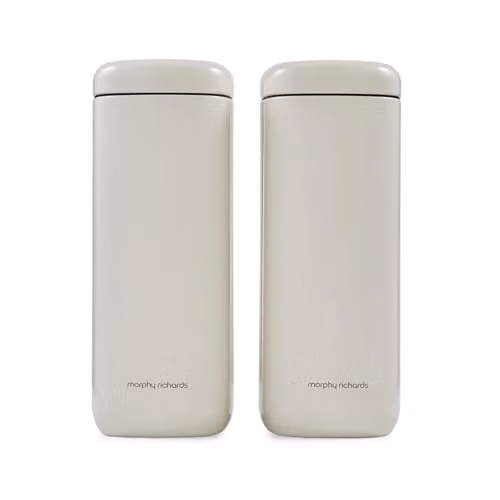 Morphy Richards Equip 2 Pack Airtight Large Storage Canisters in Black, White and Beige, 2.6L, H 28.5 cm x W 11 cm