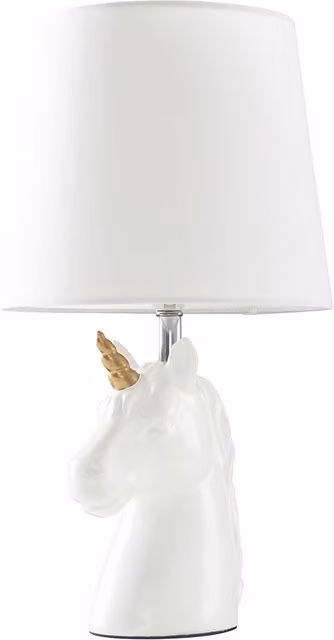 ValueLights Unicorn Novelty Table Lamp in White and Gold/Brass, Height: 40.5 cm