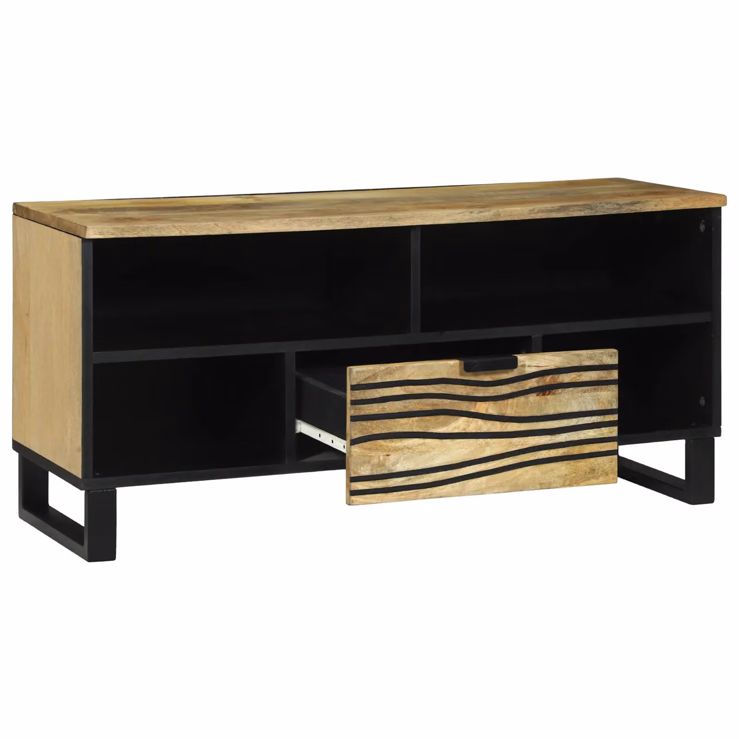 Berkfield Home Modern Mango Wood TV Cabinet in Brown and Black, W/D/H: 100 x 33.5 x 46 cm – 2