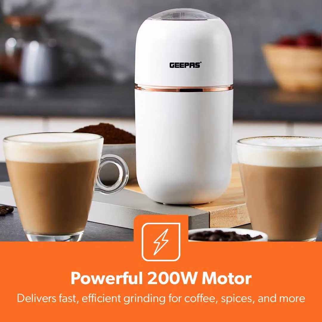 Geepas 200W Coffee and Spice Grinder with Stainless Steel Blades, 80g Capacity, White – 3