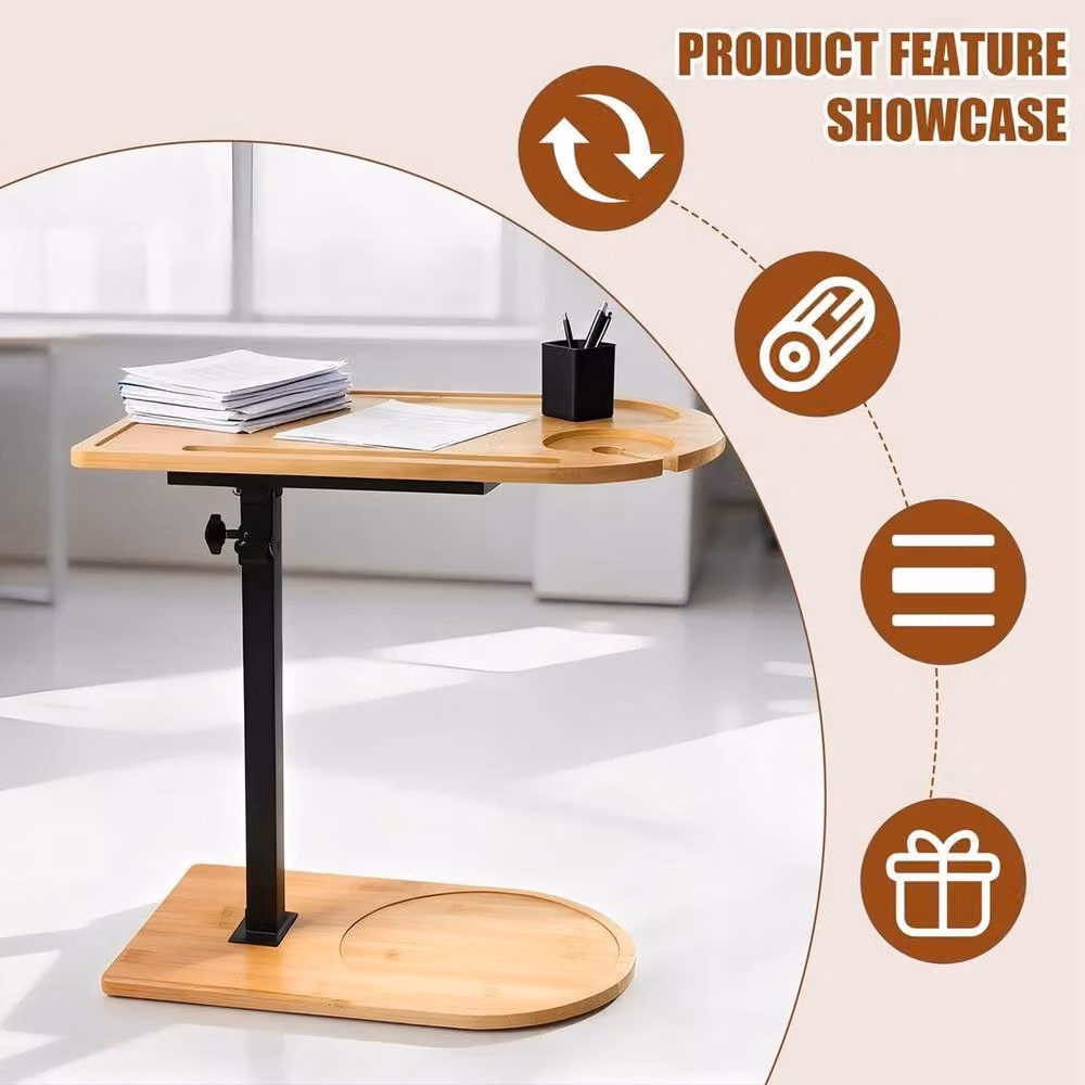 FORGEVIO Adjustable 360 Degree Rotating Wood Sofa Tray Table in Brown – 2