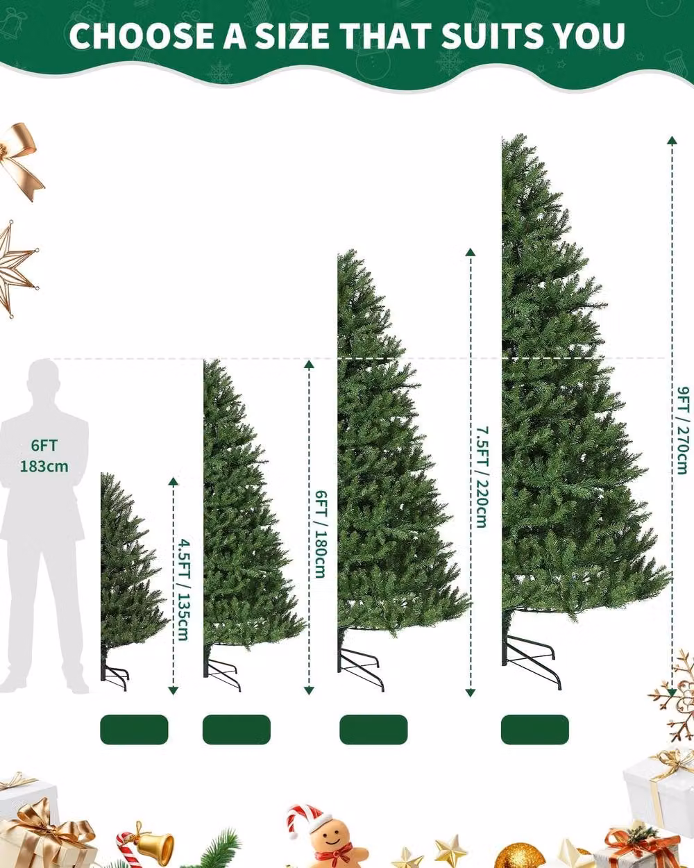 London Boutique 9ft Pre-Lit Artificial Christmas Fir Tree in Green – 5