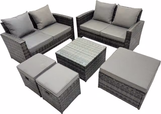 Fimous Lounge Double Seat Sofa Coffee Table Set with 3 Stools in Dark Grey – 1