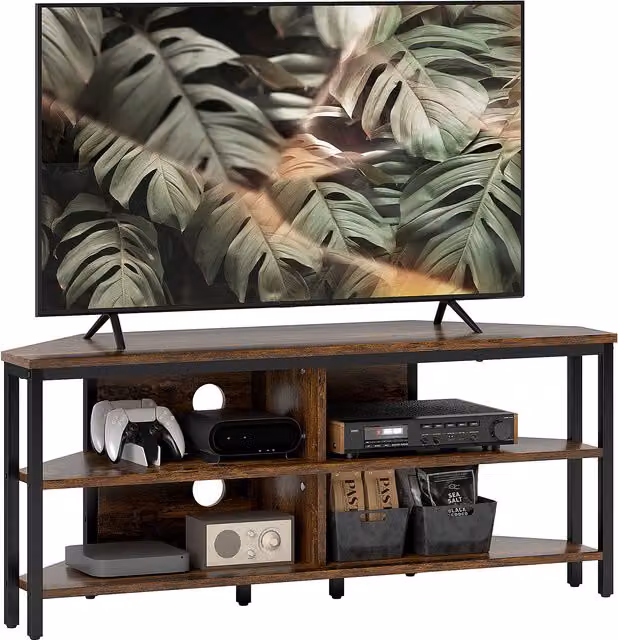 HOMCOM Industrial-Style Corner TV Unit in Black and Brown