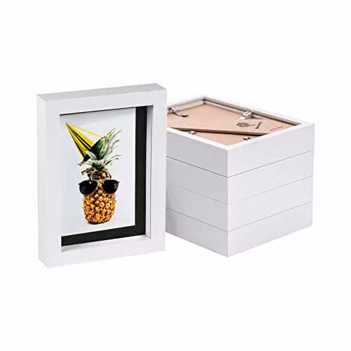 Nicola Spring Pack of 5 White Rectangular 3D Box Photo Frames with Black Mounts, 10 x 15 cm