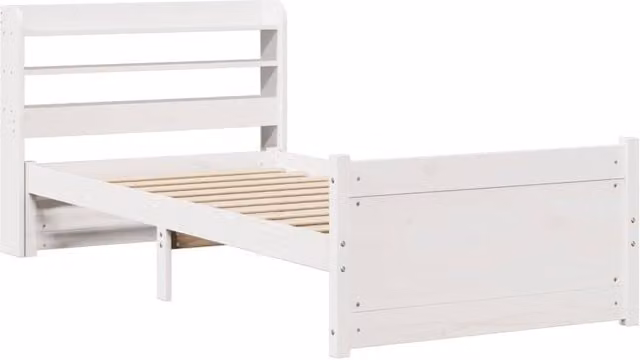 Berkfield Home Beautiful Single Bed Frame with Headboard in White, W/D/H: 90 x 190 cm