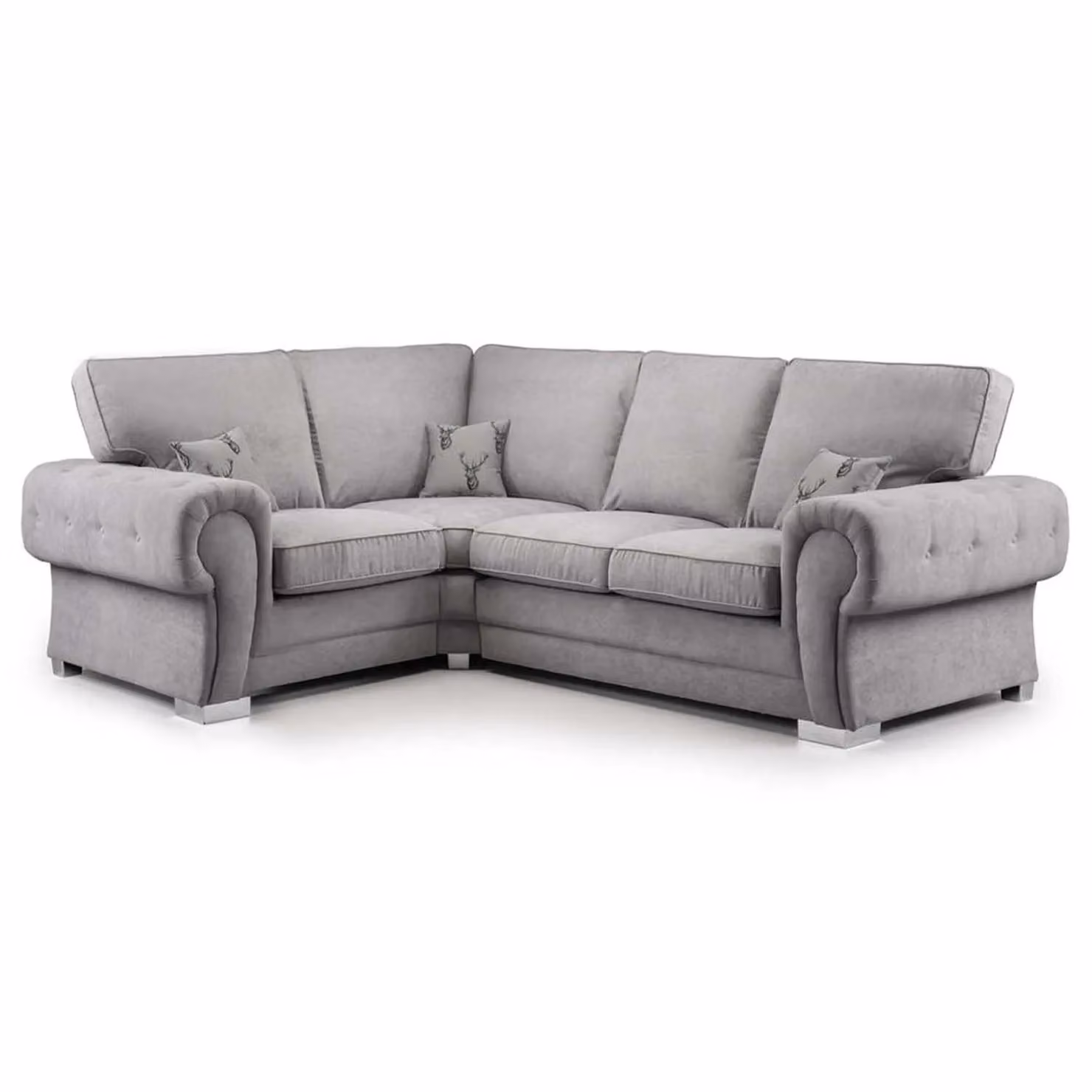 Furnishings For Less UK Milan 4 Seater L Shaped Corner Sofa, Grey Chesterfield Fabric Upholstery, Left Hand Facing – 2