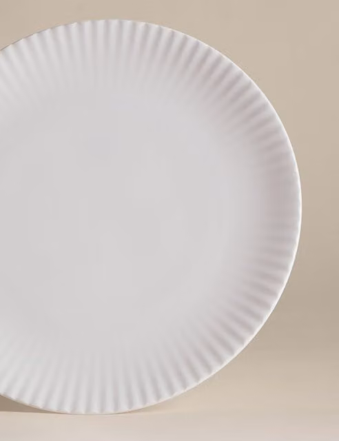 M&S Fluted Hampton White Bone China and Ceramic Dinner Plate