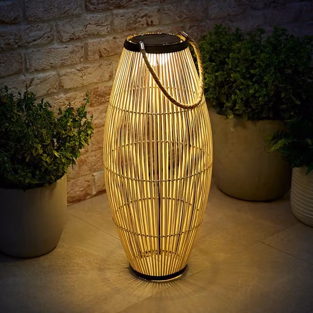 ValueLights Solar Powered Bamboo Outdoor Floor Lamp in Brown