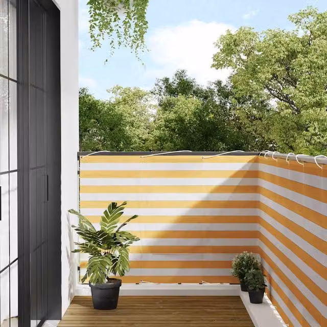 Berkfield Home Balcony Screen in Yellow and White Stripe, W: 120 cm, H: 1000 cm
