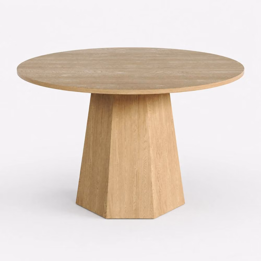 Matteo Round Oak Wood Effect Dining Table in Brown, Diameter: 120 cm – 2