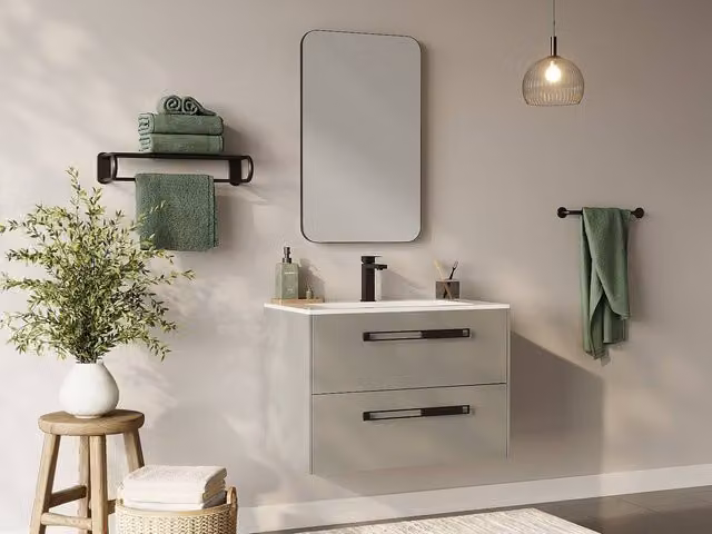 Vente-unique FELNA Suspended Bathroom Vanity Unit with Inset Basin, Grey, Width: 80 cm – 1