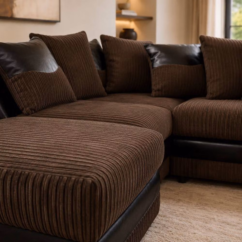 LUXURY LIFE Dino Left Hand Facing L-Shape Cord Corner Sofa in Brown, W/D/H: 235 x 94 x 90 cm – 2