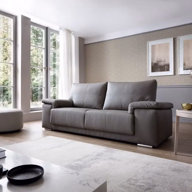 Abakus Direct Texas 3 Seater Upholstered Sofa in Grey Synthetic Leather