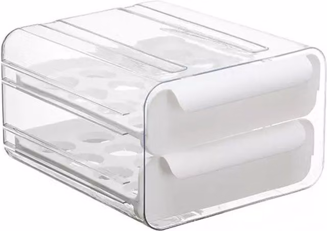 Livingandhome 32-Grid Egg Storage Drawer Container, White and Transparent Acrylic
