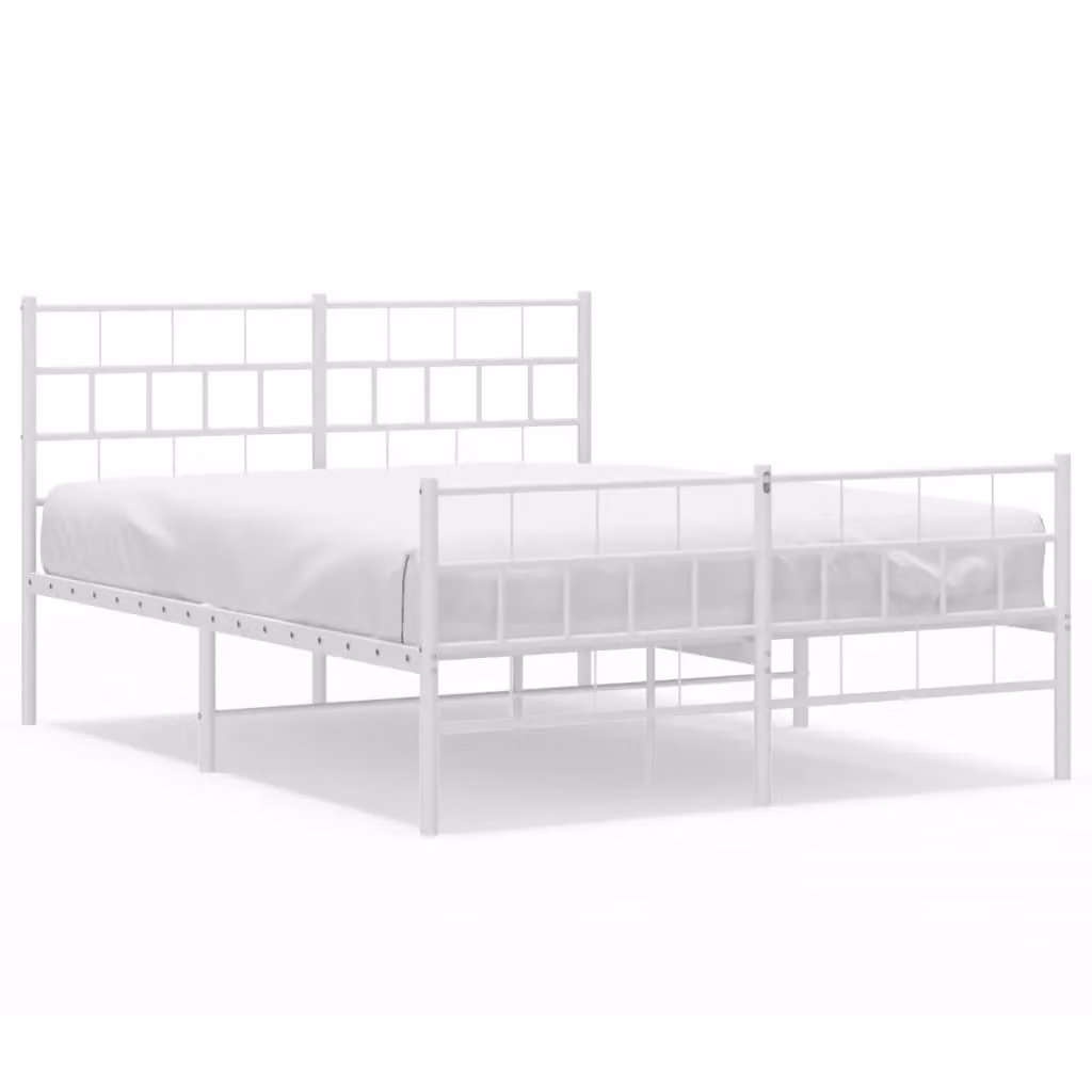 Berkfield Home Metal Bed Frame with Headboard and Footboard, White, W: 135 cm, L: 190 cm – 2