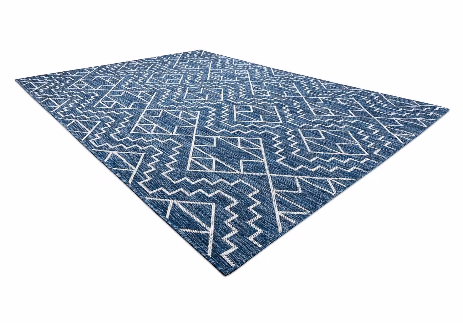 RugsX Sion Blue Geometric Flat Weave Polypropylene Rug, W: 140 cm, D: 190 cm – 2