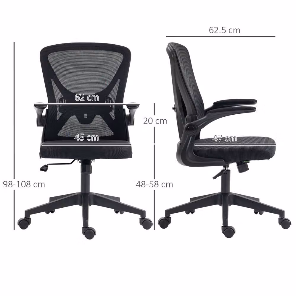 STILVORA Black Mesh Task Chair with Flip-Up Arms and Castors – 2