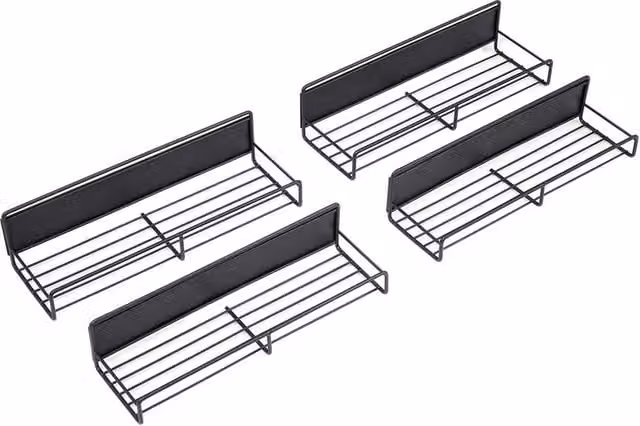Garden Sanctuary 4-Piece Magnetic Metal Fridge Storage Shelves with Hooks in Black – 1