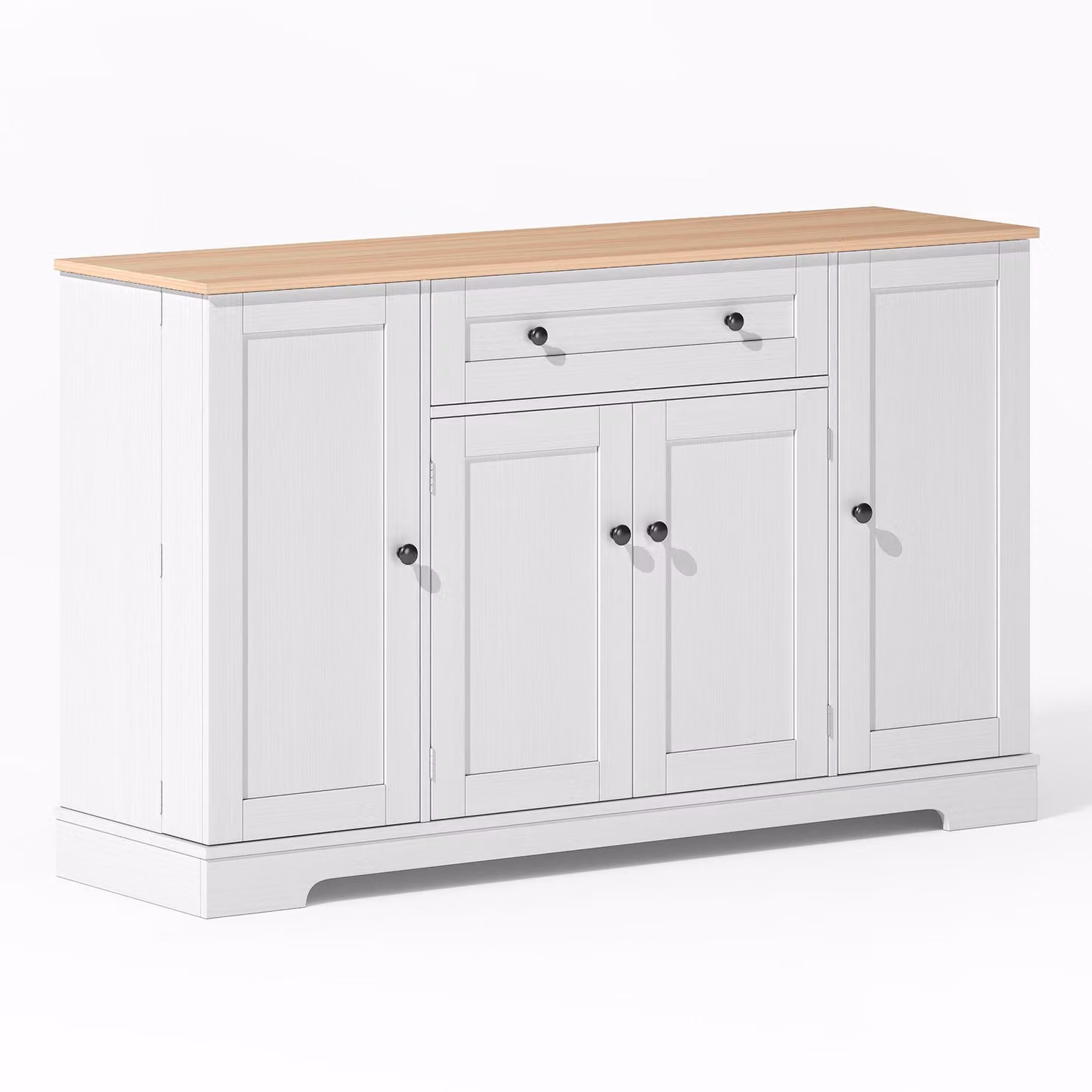 Aosom UK Modern Kitchen Sideboard with Double-Door Compartment and Adjustable Shelves, Natural and White, W: 138 cm, D: 40 cm, H: 85 cm – 1