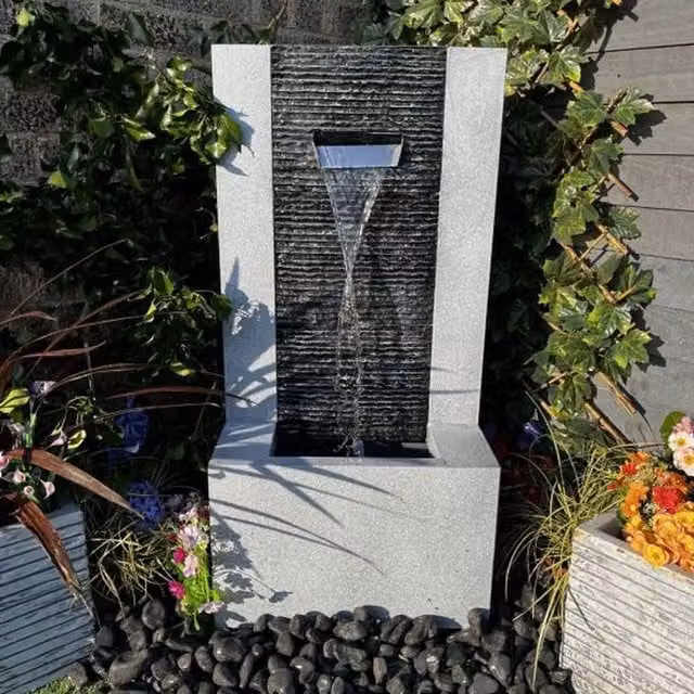 Tranquility Modern Rectangular Metal Cascade Water Feature in Grey