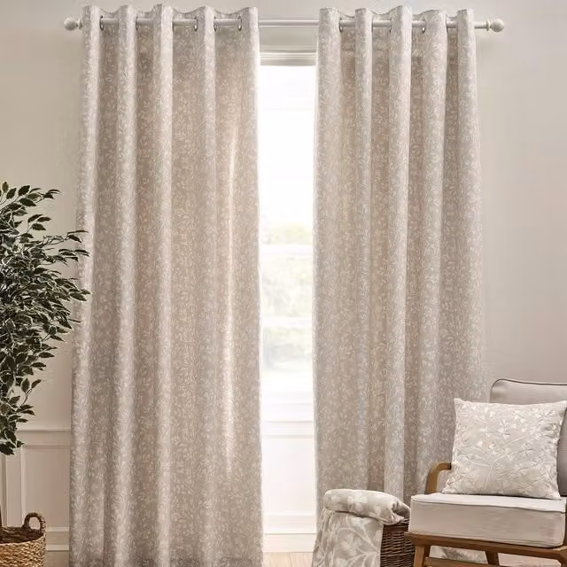 Catherine Lansfield Brooke Floral Ready Made Eyelet Curtains in Natural White and Beige
