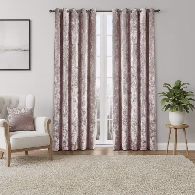 Snug City Pink Crushed Velvet Eyelet Curtains, Thermal Insulating and Opaque, Width: 229 cm, Drop: 229 cm