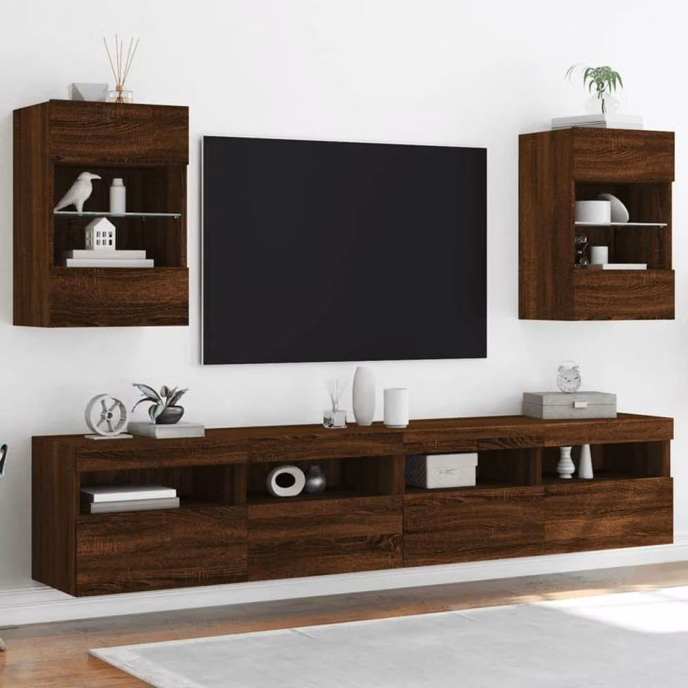 Berkfield Home Modern Wall Mounted TV Cabinet with Integrated LED Lighting in Brown Oak, W/D/H: 60.5 x 40 x 30 cm – 6