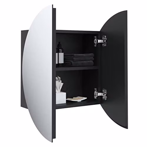 vidaXL Modern Black Wall-Mounted Bathroom Cabinet with Round LED Mirror, W/D/H: 40 x 40 x 17.5 cm – 2