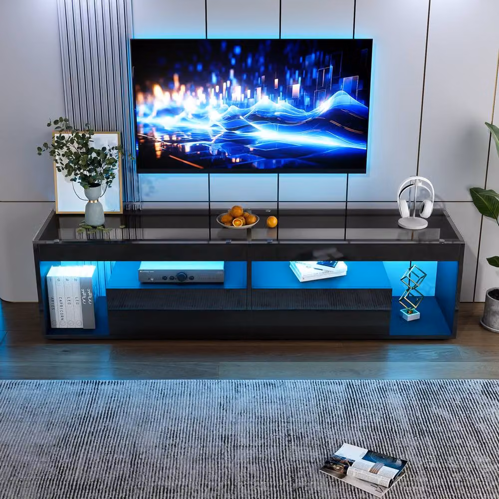 Rolipo Black High Gloss LED TV Stand for up to 80 Inch TVs, 180 cm Wide – 7