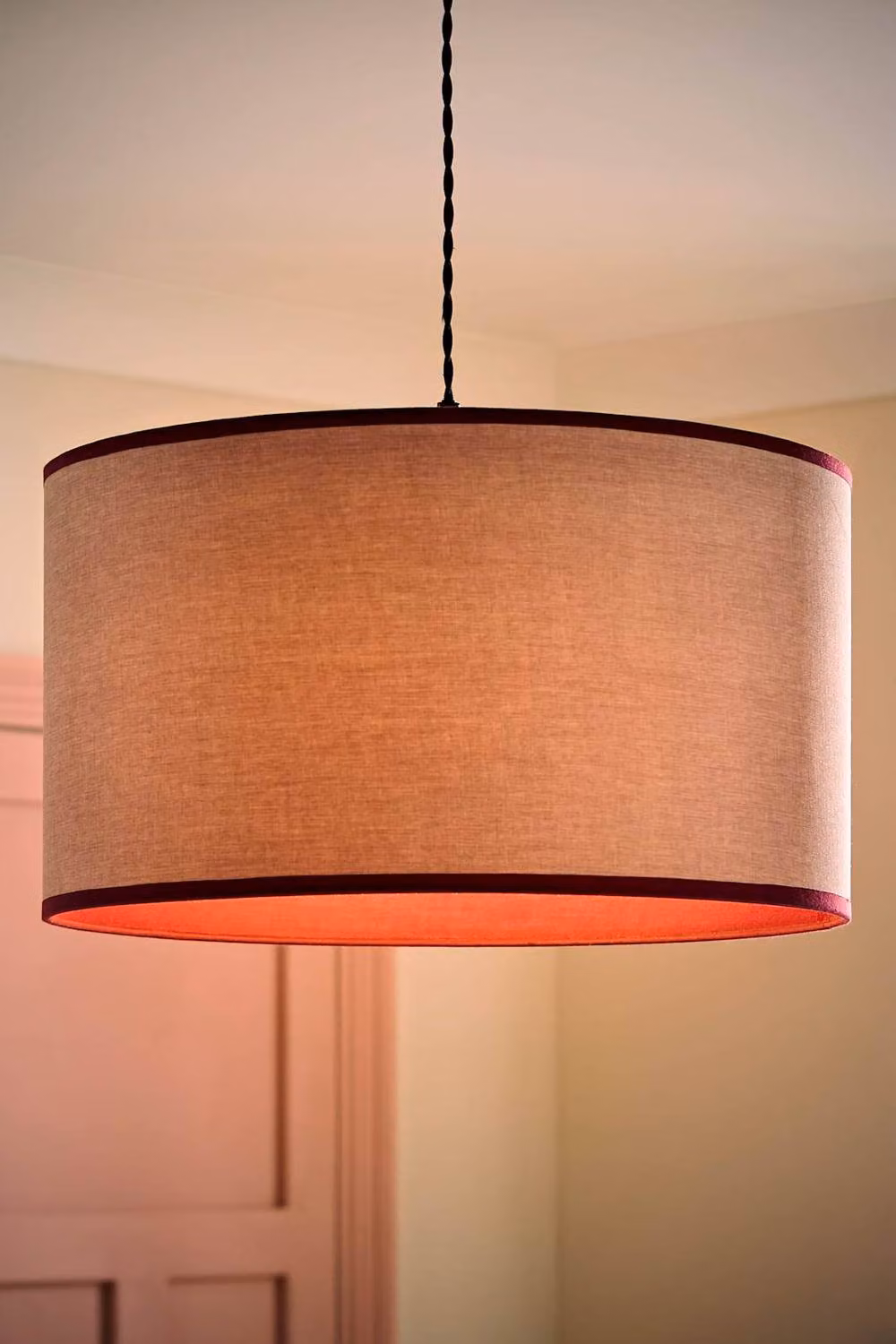 ValueLights Kiara Large Pink Linen Woven Drum Ceiling Lamp Shade with Inner Trim – 2